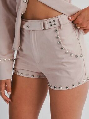 Suede studded High-Waist Women’s Shorts in Blush